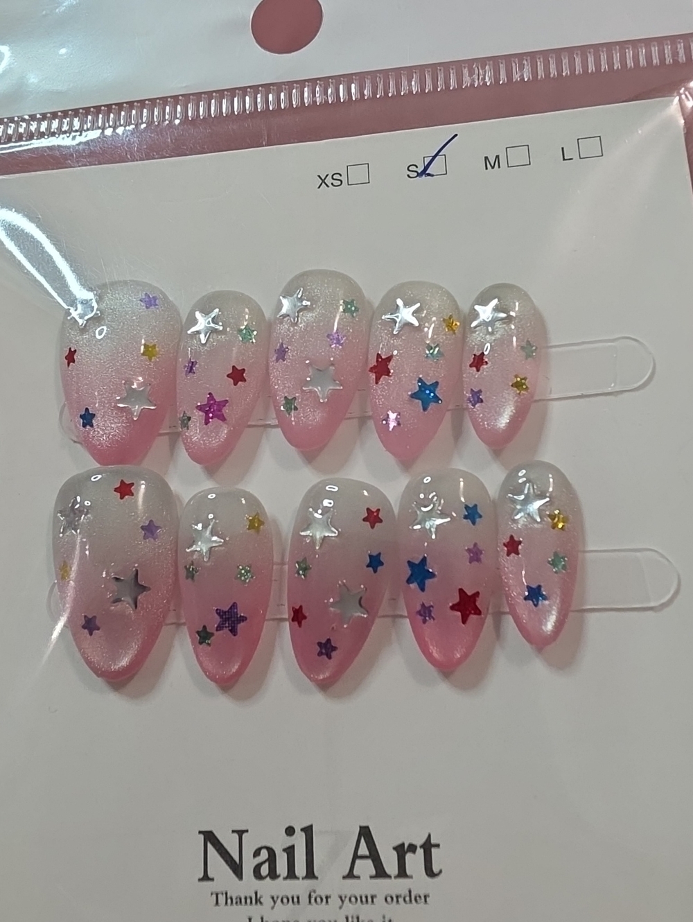 Nail Art Kids Press-On Nails - Pink Star Glitter Accents